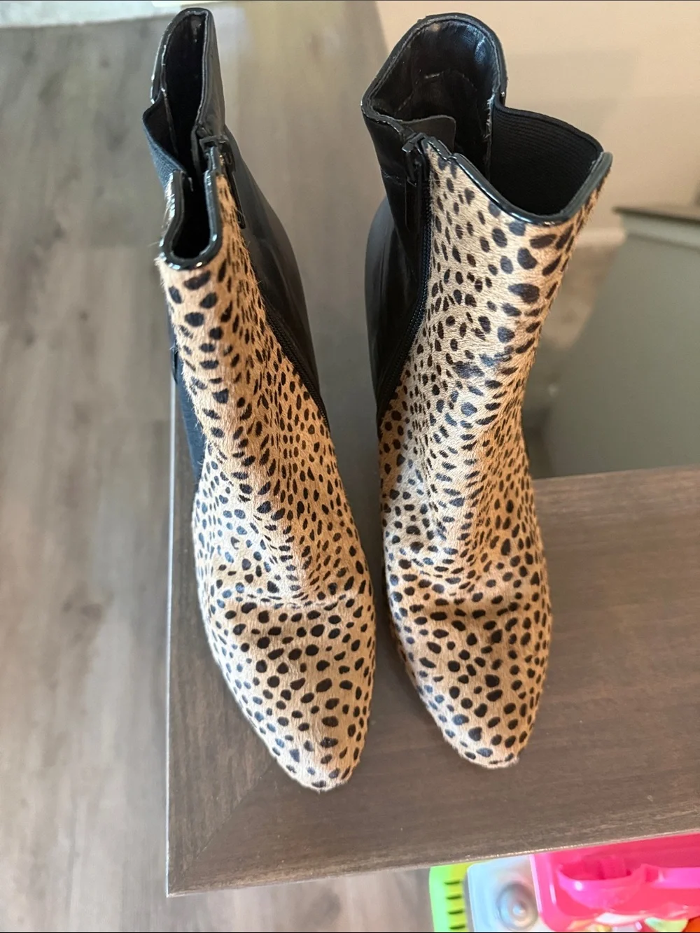 White House Black Market Black and Tan Leopard-Print Ankle Boots